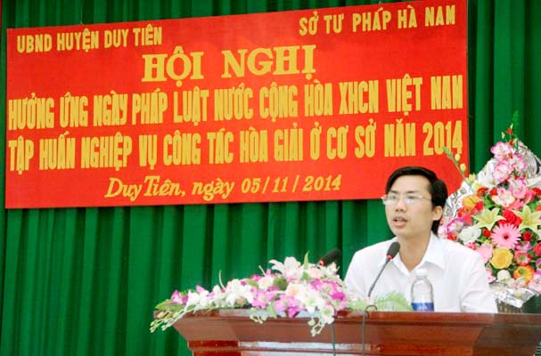 Sở Tư pháp Hà Nam tổ chức Hội nghị triển khai thực hiện “Ngày pháp luật” và tập huấn công tác hòa giải ở cơ sở trên địa bàn huyện Duy Tiên tỉnh Hà Nam