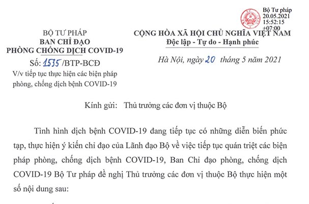 Công văn về việc tiếp tục thực hiện các biện pháp phòng, chống dịch bệnh COVID-19