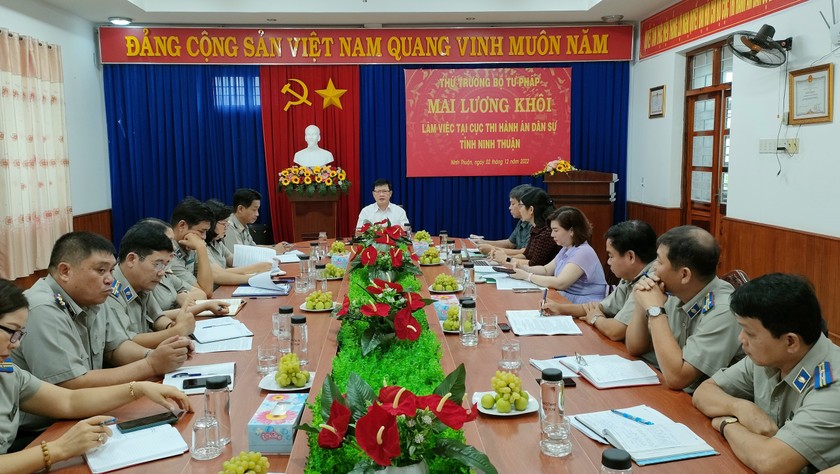 Thứ trưởng Mai Lương Khôi làm việc với Cục Thi hành án dân sự tỉnh Ninh Thuận