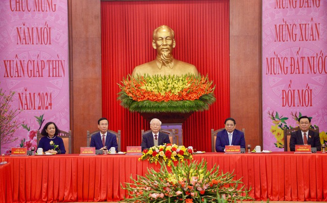 Tổng Bí thư Nguyễn Phú Trọng gặp mặt, chúc Tết các đồng chí lãnh đạo, nguyên lãnh đạo Đảng, Nhà nước, MTTQVN