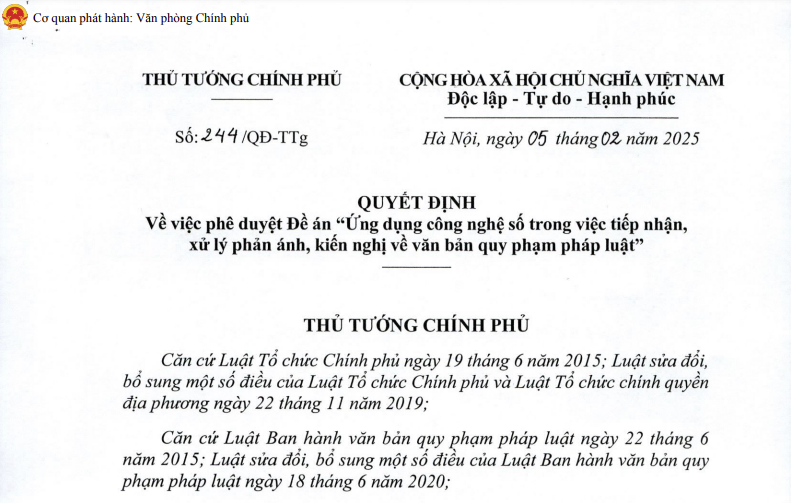 Ứng dụng công nghệ số trong việc tiếp nhận, xử lý phản ánh, kiến nghị về văn bản quy phạm pháp luật