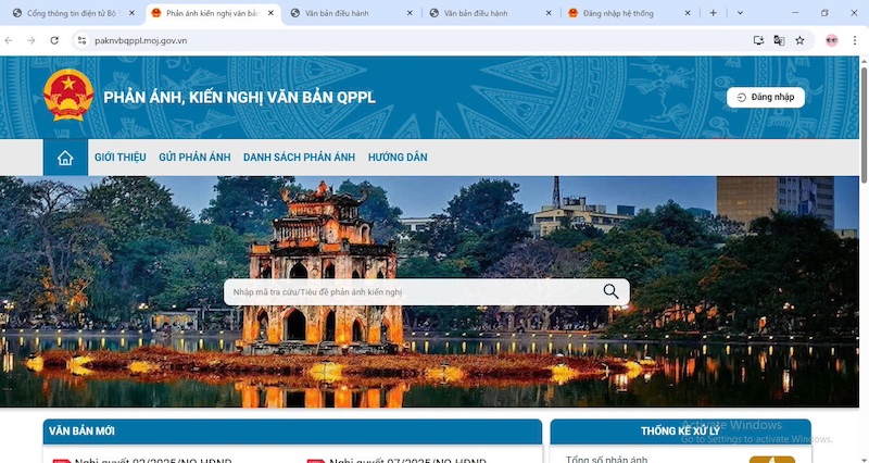 Vận hành thử nghiệm Hệ thống tiếp nhận, xử lý phản ánh, kiến nghị về VBQPPL