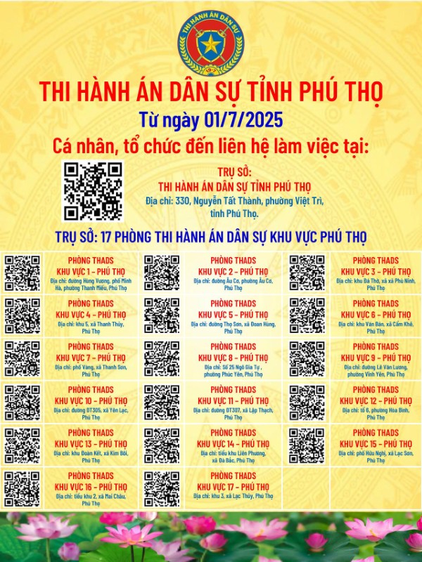 Phú Thọ: 17 Phòng Thi hành án dân sự khu vực đã chính thức đi vào hoạt động