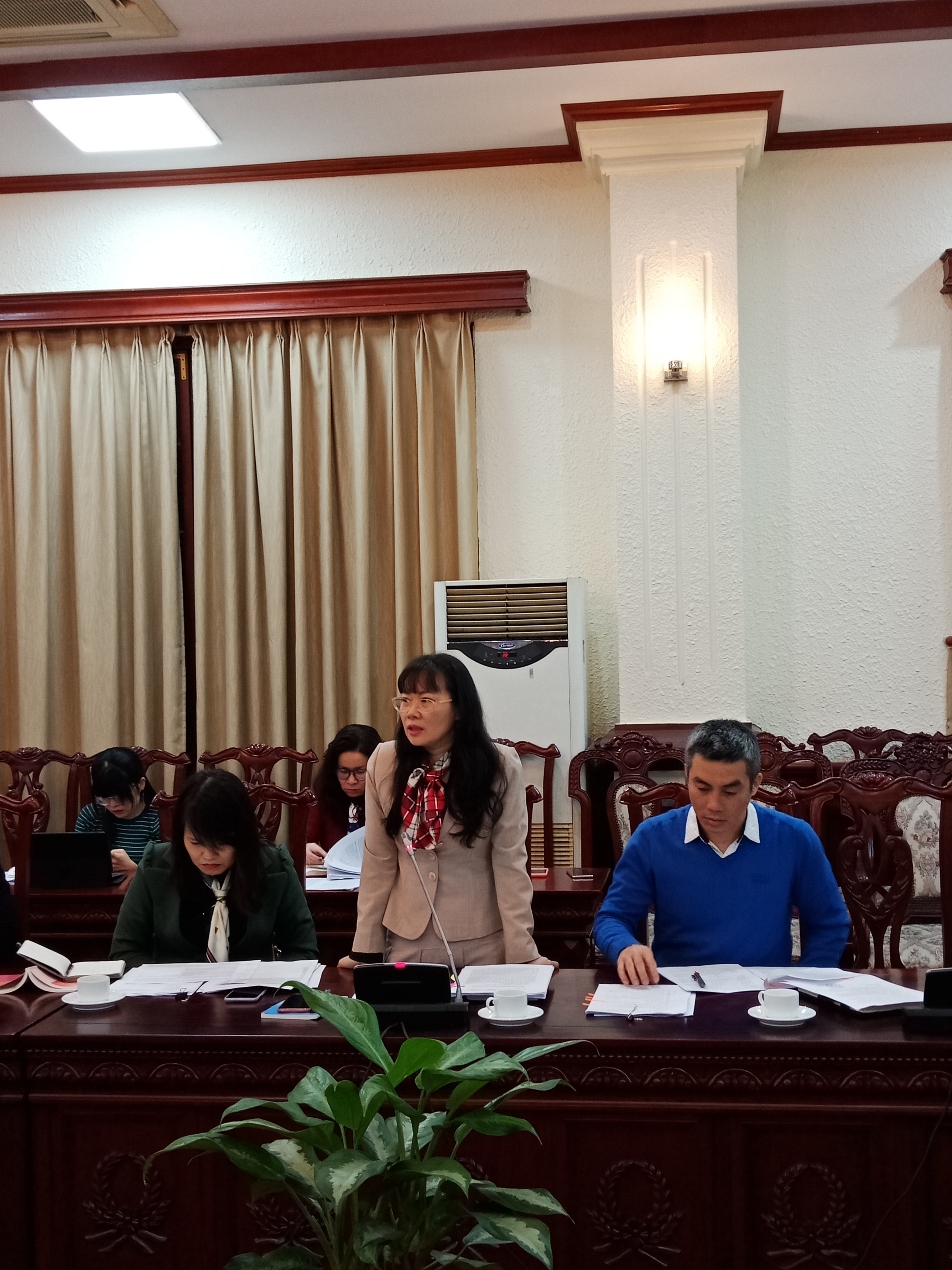 Bà Phạm Hồ Hương - Phó Vụ trưởng Vụ Pháp luật quốc tế, Bộ Tư pháp trình bày tóm tắt đề nghị xây dựng Luật TTTP về dân sự trước Hội đồng thẩm định